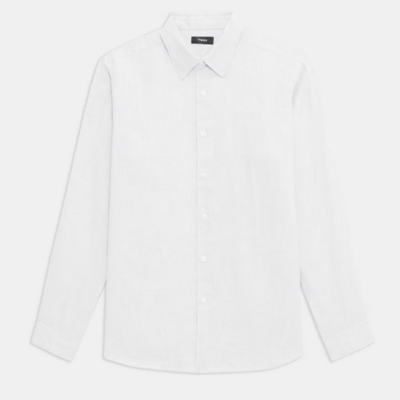 New Theory 100% linen Irving  shirt white shirt , long sleeves, button up summer - Picture 4 of 5